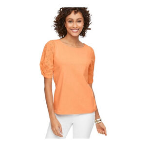 Women's Talbots Orange Eyelet Sleeve Ballet Neck Tee M